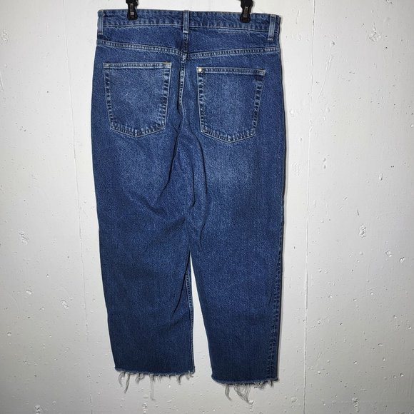 H&M Womens 90s Baggy Denim Blue Jeans Size 12 High Rise Raw Hem Loose Distressed - Picture 2 of 12